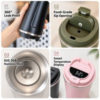 Gobelet à café en acier inoxydable personnalisé avec logo, 380 ml, 510 ml, avec couvercle à affichage de la température, anti-fuite, tasse de voyage isolée