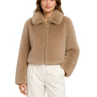 Manteau en fausse fourrure marron vintage pour femme, veste à manches courtes zippée, doux et moelleux, vêtement d'extérieur pour l'hiver