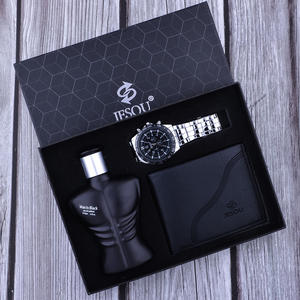Coffret cadeau <span class=keywords><strong>homme</strong></span> 2020, 3 pièces : <span class=keywords><strong>parfum</strong></span> + portefeuille + montre à quartz en cuir PU, cadeau d'affaires - Product Image 2