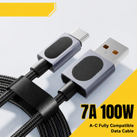 Câble de charge rapide USB Type C tressé 7A 100W avec coque en alliage d'aluminium, affichage numérique, entièrement compatible avec les téléphones mobiles, marque ODM
