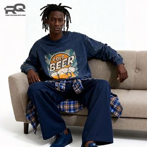 Venta al por mayor de fábrica: Camiseta de manga larga con capucha de algodón grueso estampada de marca de moda transfronteriza para hombre, estilo americano encerado con dibujos animados. - Product Image 1