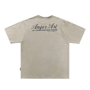 Cream Color Vintage Wash Dirty Painting Boxy Fit <strong>T</strong> <strong>Shirts</strong> <strong>Rapper</strong> Printing Hip Hop Distress Short Sleeves <strong>T</strong> <strong>Shirt</strong> for Men - Product Image 2