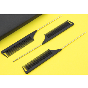 Peine de cola de rata de fibra de carbono con punta de metal de pasador largo seguro para el calor más vendido a la venta - Product Image 2