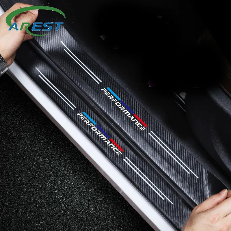 4pcs Car Sticker Door Carbon leather Fiber Sill Plate For BMW M E36 E34 F10 E46 F30 F20 X3 E53 E70 g30 E30 E36