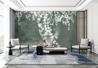 Papier peint floral vert personnalisé, nouveau style chinois, fond mural, texture aquarelle, salon, hôtel, appartement