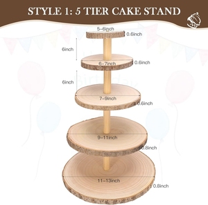 Rustico a 5 livelli per Cupcake supporto per torta in legno staccabile grandi fette di legno rotonde per Cupcake porta torre per festa di nozze - Product Image 2