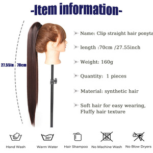 Perruques queue de cheval pour femmes, fibres synthétiques, lisses, avec clip à 8 dents, extensions de cheveux sans couture, résistantes à la chaleur, 140g, marque Henan - Product Image 4