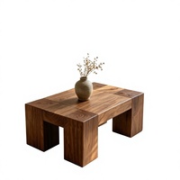Table basse en bois massif style Wabi-sabi avec rangement, tabouret en bois naturel, design vintage pour salon, style japonais Tatami