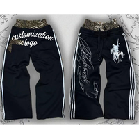 Pantalon large noir à double taille imprimé léopard en forme de A, résistant et de qualité supérieure