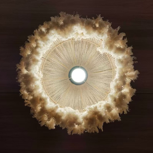 Lampe suspendue en <span class=keywords><strong>coton</strong></span> tissé à la main style crème française avec cadre en fer, pampilles LED E27, lustre en fil de pêche, garantie 3 ans, lumière chaude - Product Image 5