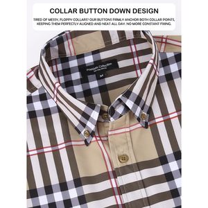 Custom Mens Plaid Button <b>Down</b> Shirt Short Sleeve Casual Wear Anti Wrinkle Polyester Poplin - Product Image 6