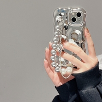 Casing Belakang 3D Silver Wave untuk iPhone 11, untuk iPhone 14 dengan Tali Pergelangan Tangan