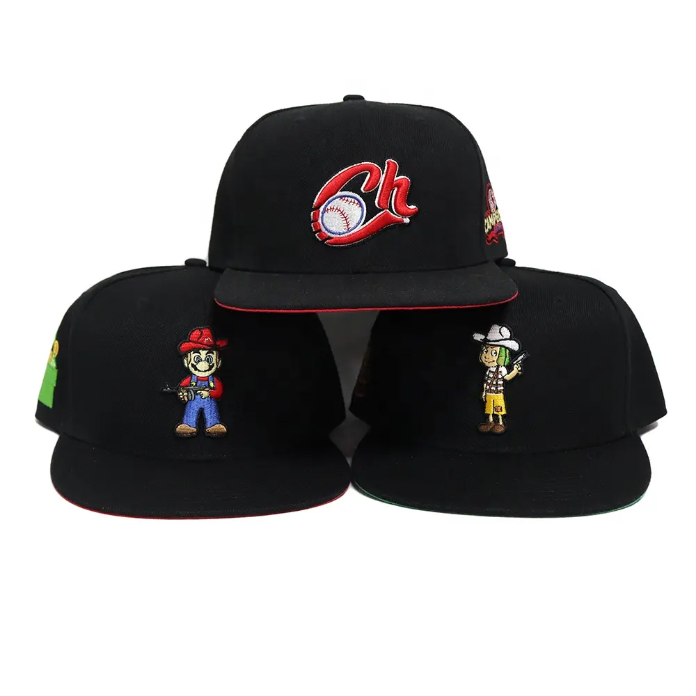 Chapeau de sport de haute qualité, Logo brodé personnalisé 6 panneaux Hip Hop à bord plat Snapback