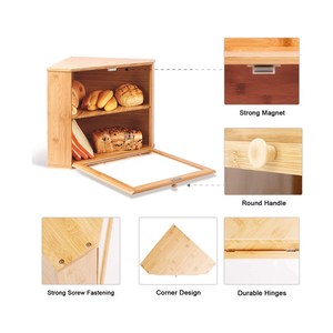 Tùy Chỉnh Bán Buôn Bánh Mì Hộp Tam Giác <span class=keywords><strong>2</strong></span> <span class=keywords><strong>Tier</strong></span> Tre Bánh Mì Lưu Trữ Container <span class=keywords><strong>Bin</strong></span> Cho Nhà Bếp Góc Truy Cập Hàng Đầu - Product Image 5