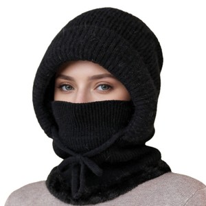 Chapeau en laine tricotée tout-en-un pour le cyclisme d'hiver avec écharpe et masque doublé en polaire, chaud et coupe-vent pour les activités de plein air de la mère - Product Image 2