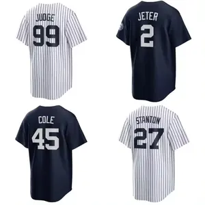 New 2024 Sewn New York American Baseball Jerseys 2 Derek Jeter 45 Jarret Cole 99 Aaron Judge 7 Mant 11 Anthony Volpe