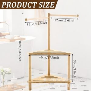 <b>Bamboo</b> Shower <b>Stool</b> With Towel Rack 2 Tier Storage Shelf For Bathroom Natural Wood Color Durable - Product Image 2