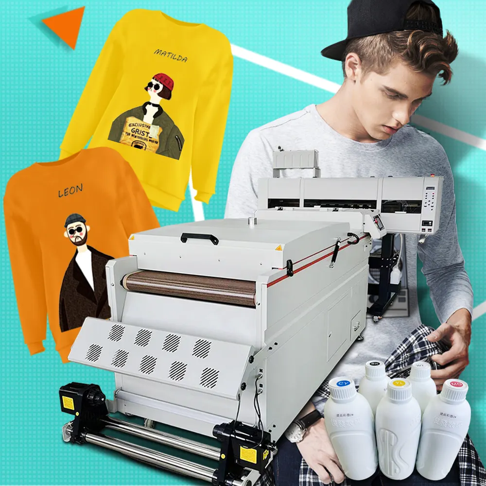 Popular DTF printers 60cm T-shirt PET Film printer Digital textile printer and Powder shaker machine heat transfer machine