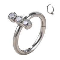 Anneau de nez en titane pour femmes, Piercing, bijoux de corps, 3 CZ, Blaze, Center, anneaux à charnière, vente en gros, ASTM F-136