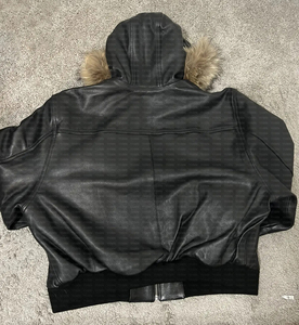 Giacca Bomber da Uomo Personalizzata di Alta Qualità con Ricamo, <span class=keywords><strong>Giubbotto</strong></span> Largo <span class=keywords><strong>Oversize</strong></span> con Zip e Cappuccio <span class=keywords><strong>in</strong></span> Pelliccia Sintetica, Capospalla Invernale <span class=keywords><strong>in</strong></span> <span class=keywords><strong>Pelle</strong></span> - Product Image 2