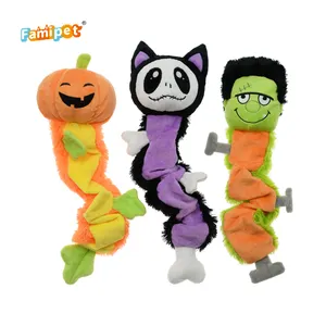 China Supplier Adorable Halloween Design Elastic Frankenstein Cat Pumpkin Tug Nylon Stuffed Squeaky Custom Soft Plush Dog Toy