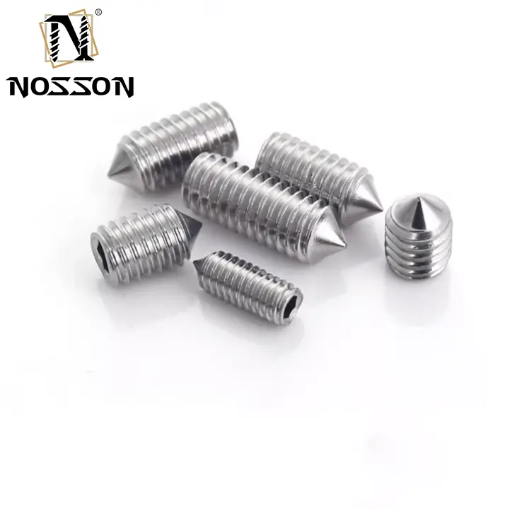 Tornillo Allen hexagonal sin cabeza con punta de nailon personalizado, tornillos huecos de acero inoxidable de latón de punta plana OEM, tornillo de cabeza hueca hexagonal