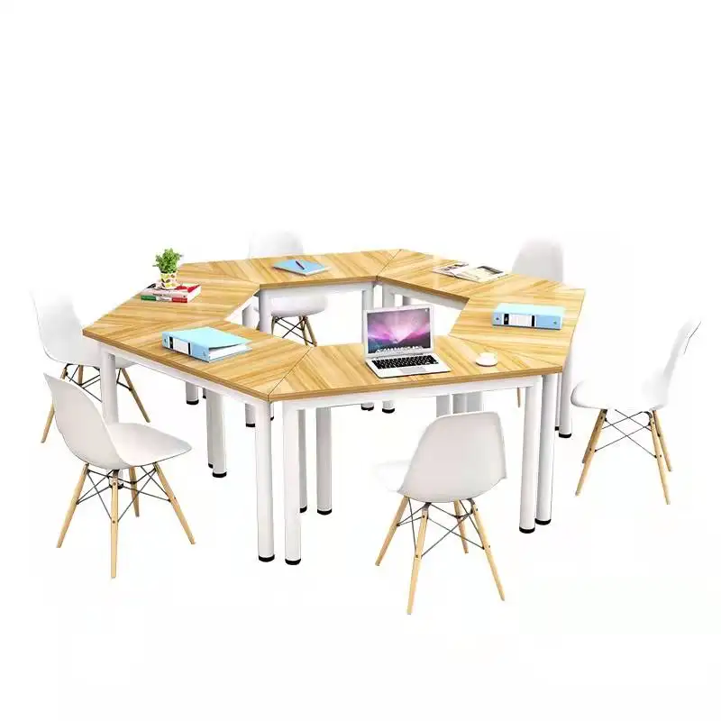 オリジナリティデザインオフィス家具自由変形形状木製オフィス会議トレーニングテーブル6人用会議テーブル