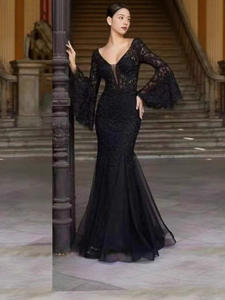 2025 nouveauté lumière luxe longue robe dentelle pour Banquet rétro champ d'air soirée robe en queue de poisson pour quatre saisons Nobial Palace - Product Image 2