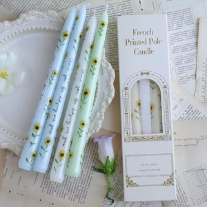 25cm <b>Long</b> Stem Floral Print Handmade Soybean Mixed Wax Smokeless Eco-Friendly Romantic Candlelight Dinner <b>Candle</b> - Product Image 3