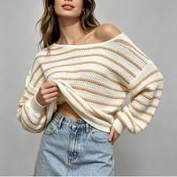 Nouvelle collection Automne Hiver 2026 – Pull en maille rayé à col ras du cou et col bateau pour femme, style européen et américain, directement de l'usine, personnalisable OEM ODM