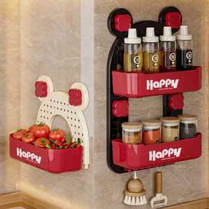 Happy Wall Mounted Storage Rack 2 Tier Corner Design Punch Free Kitchen Organizer For Food Sundries - Product Image 4
