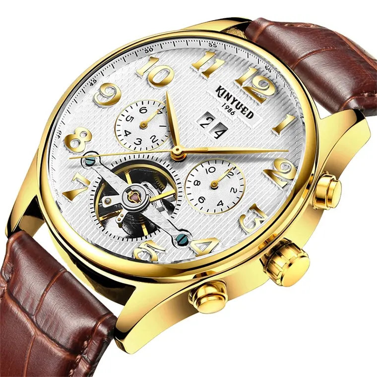 นาฬิกาข้อมือสุดหรู Skeleton Tourbillon, นาฬิกากลไกอัตโนมัติยอดนิยมสำหรับผู้ชายหนังแก้วโลหะผสมสแตนเลส