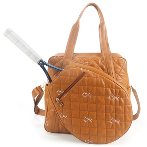 Bolsa de Tenis Acolchada Marrón Vintage Impermeable con Logotipo Personalizado, Bolso de Mano Multifuncional para Deportes, Fitness y Viajes - Product Image 1