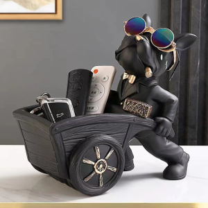 Nouveaux produits <span class=keywords><strong>2023</strong></span> : Statue de Bouledogue <span class=keywords><strong>Français</strong></span> en Résine, Modèle Majordome avec Double Plateau Porte-clés, Chien Original avec Lunettes - Product Image 6