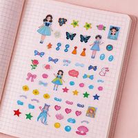 Feuille d'autocollants en vinyle couleur pastel esthétique avec détails en feuille d'or, imperméable, pour motifs de filles magiques et étoiles, emballage cadeau