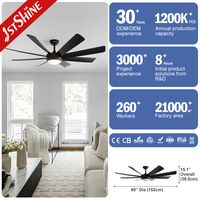 Ventilateur de plafond 1stshine 60 pouces avec pales en ABS, grand débit d'air, application mobile, écologique, 6 vitesses, haute efficacité, avec lumière