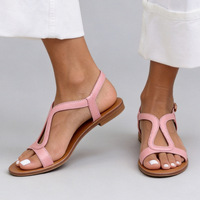 Sandales plates OEM ODM pour femmes, à bride en T évidée, avec boucle réglable, style slingback, pour l'été, la plage, décontractées, en similicuir