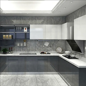 Ensemble complet de meubles de cuisine automatique Armoire de cuisine de style moderne haut de gamme personnalisée Armoire de cuisine en PVC <span class=keywords><strong>gris</strong></span> pour appartement - Product Image 3