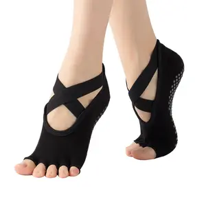 Chaussettes de Pilates de yoga sans manches pour femmes, antidérapantes, bout ouvert, pour la danse, entraînement pieds nus