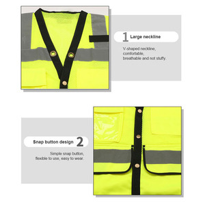 Gilet de sécurité à logo personnalisable de vente chaude avec de grandes poches vestes de sécurité réfléchissantes de style fermeture éclair à bouton dissimulé haute visibilité - Product Image 5