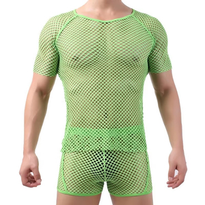 CELINNE Y Men's Sexy Short Sleeve Mesh See-Through Shirts Nightclub Fish <b>Net</b> T-Shirt Costume Undershirts <b>Tops</b> - Product Image 5