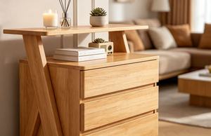 New Arrival Oak Wood 4-<b>Drawer</b> Dresser with Unique X-Shaped Frame for Bedroom & Living Room - Product Image 3