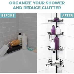 Modern 4-Tier Metal Telescopic Shower Caddies Black <b>Corner</b> Rack Storage Organizer <b>Bathroom</b> Bedroom Apartment Living Room Hotels - Product Image 5