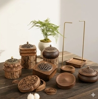 Brûleur d'encens moderne en noyer, vente chaude, brûleur à fumée en bois d'intérieur, brûleur d'encens rond, décoration de salon de thé