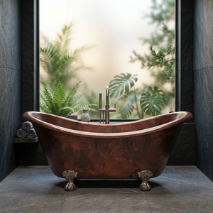 Bañera Ovalada Vintage de Lujo con Patas de Cobre, Bañera Independiente Rústica Marrón Clásica para Adultos - Product Image 3
