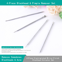 Kit professionnel VH 4 pièces pour éliminer les points noirs, logo personnalisé, couleur, acier inoxydable, outil d'extraction de l'acné, kit de nettoyage des pores, traitement de l'acné
