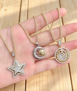 Two-Tone jewelry star Sun Moon Pendant necklaces Sparkling charm link <b>chain</b> for Gift Party - Product Image 4
