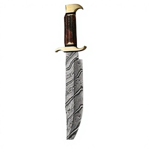 Couteau de survie Bowie en acier Damas édition spéciale chasse avec manche en bois et étui en cuir DIY OEM pour usage extérieur - Product Image 4