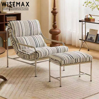 WISEMAX FURNITURE - Fauteuil de salon confortable de style nordique rétro avec repose-pieds, structure en métal, coussin en tissu, fauteuil de détente pour villa