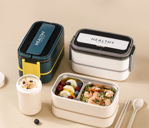 Boîte à lunch bento empilable à 2 niveaux, compatible micro-ondes, avec couvercle en plastique, pour enfants et adultes - Product Image 5